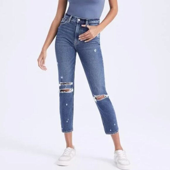 ABERCROMBIE & FITCH Mom High Rise Distressed Stretch Jean EUC Size 4 - Picture 1 of 11